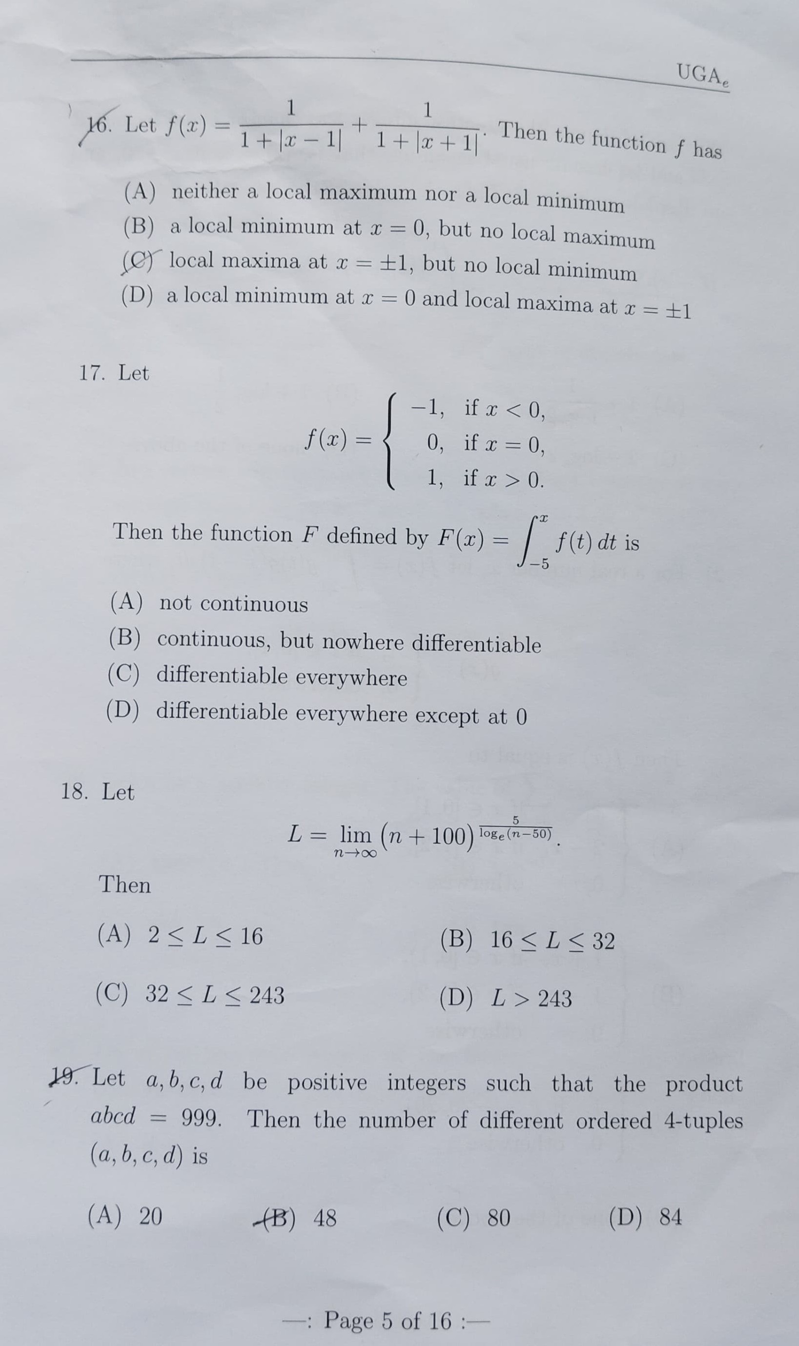 UGB Math Solution 1